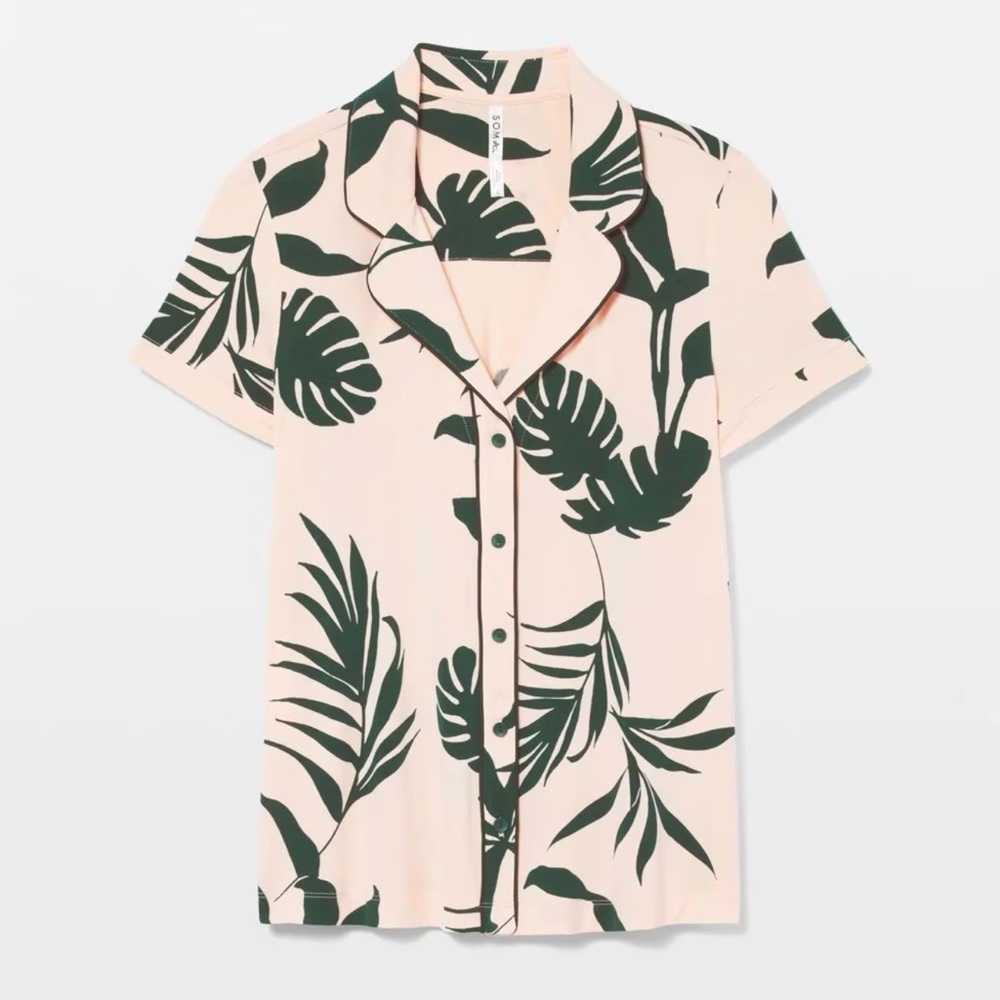 Soma Cool Nights Short Sleeve Notch Collar Shadow Floral Apricotta Top - Picture 4 of 5